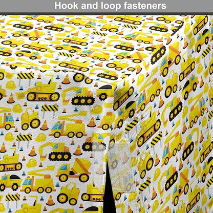 Lunarable Cartoon Dog Crate Cover, Construction Vehicles Style Machines Safety Building Theme, Easy to Use Pet Kennel Cover for Medium Large Dogs, 42 Inch, Yellow White Black