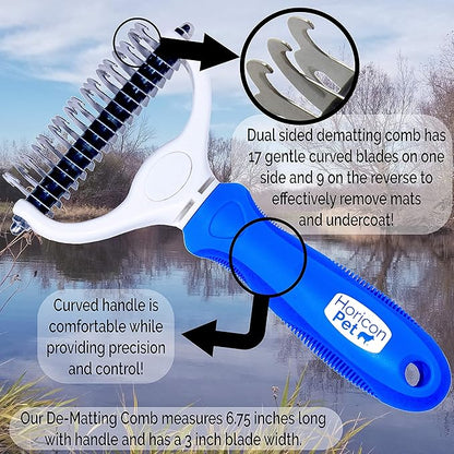 Ultimate Pet Dematting & Deshedding Set - 3 in 1 Grooming Tool Set - Dual Sided Undercoat Rake, Dematting Razor Comb & Detangling Pet Comb