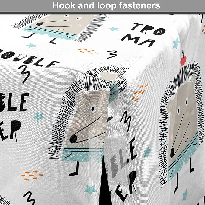Lunarable Cartoon Dog Crate Cover, Hedgehog Trouble Maker Lettering with Apple and Stars Bad Boy Print, Easy to Use Pet Kennel Cover for Cats & Medium Dogs, 24 Inch, Pearl Pale Blue