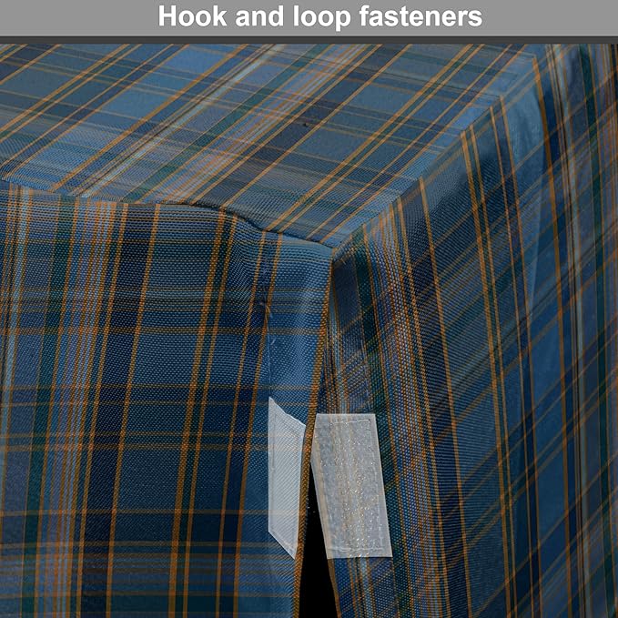 Lunarable Plaid Dog Crate Cover, Striped Geometric British Pattern Modern Design Elements in Patel Colors, Easy to Use Pet Kennel Cover for Medium Large Dogs, 42 Inch, Azure Blue and Marigold