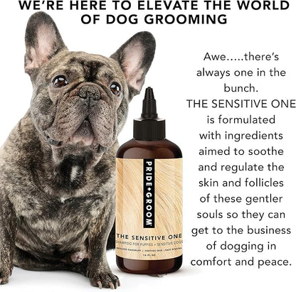 Pride and Groom The Sensitive One Dog Shampoo – All Natural Blend of Essential Oils & Gentle Ingredients for Puppies & Dogs with Sensitive Skin & Coats to Soothe and Regulate Skin & Follicles – 16oz