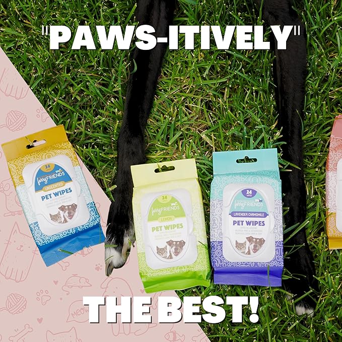 FurryFriends Pet Wipes | Citrus Scented | Hypo-allergenic | Alcohol Free| Deodorizing | Removes Loose Hair & Dirt | Incredibly Clean | 8 Pack