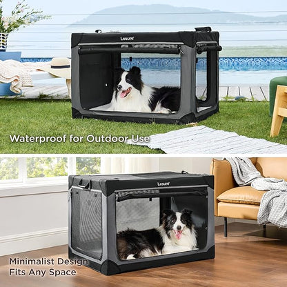 Lesure Soft Collapsible Dog Crate - 26 Inch Portable Travel Crate for Small Dogs Indoor & Outdoor, 4-Door Foldable Pet Kennel with Durable Mesh Windows, Grey
