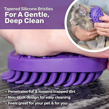 Pet Bath & Massage Brush - Grooming Comb for Shampooing & Massaging Dogs, Cats, Small Animals w/Short or Long Hair - Long Tapered Bristles, Gently Removes Loose, Shed Fur, Bath Brush Cats (No Handle)