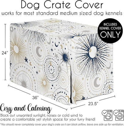 Sweet Jojo Designs 36in. Medium Dog Crate Cover (Boho Star and Moon) Pet Cage, Kennel Covers (Shabby Chic, Bohemian, Celestial, Sky, Stars & Moons, Starburst, Cosmic, Mystical, Navy Blue & Gold, Grey)