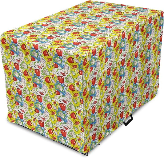 Lunarable Vegetables Dog Crate Cover, Ornate Food Garlic Pepper Cauliflower Delicious Plants Image, Easy to Use Pet Kennel Cover for Small Dogs Puppies Kittens, 22 Inch, Lime Green Yellow