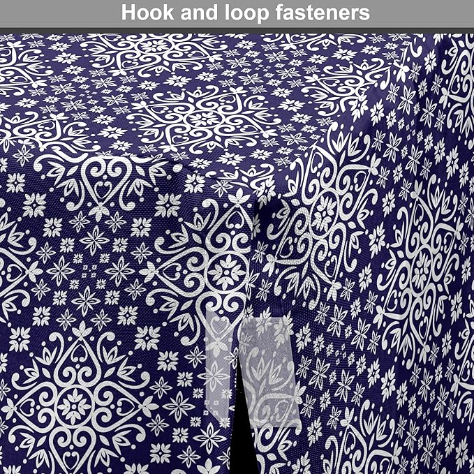 Lunarable Royal Blue Dog Crate Cover, Antique Moroccan Style Exotic Orient Inspired Ceramic Pattern Print Art, Easy to Use Pet Kennel Cover for Medium Large Dogs, 42 Inch, Indigo and White