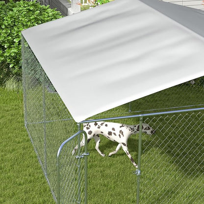 PawHut Large Dog Kennel Outside, Heavy Duty Dog Cage with Waterproof Cover, Outdoor Fence Dog Run with Galvanized Chain Link, Secure Lock, 13' x 13' x 7.5'