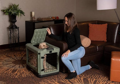 Pet Gear “The Other Door” 4 Door Steel Crate for Dogs/Cats with Garage-Style Door, Includes Plush Bed + Travel Bag, No Tools Required, Willow