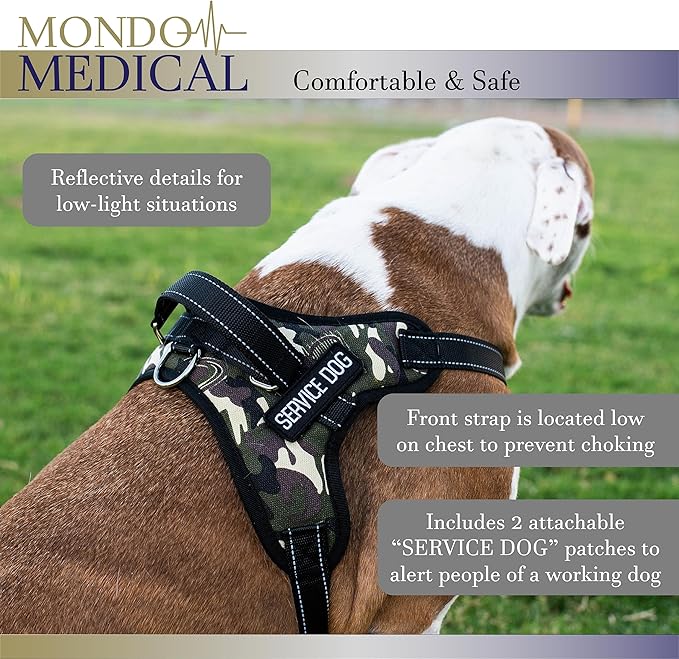 MonMed Service Dog Harness for Large Breeds - Camo Print Service Animal Vest Pet Harness for 25 to 30 Inch Chest
