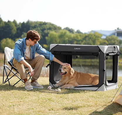 Lesure Collapsible Dog Crate - Portable Travel Kennel for Extra Large Dog, 4-Door Pet Crate with Durable Mesh Windows, Indoor & Outdoor, Charcoal Gray