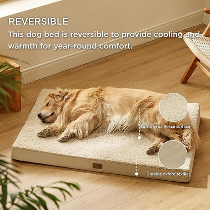 Bedsure Extra Large Dog Bed - XL Orthopedic Waterproof Dog Beds with Removable Washable Cover for Extra Large Dogs, Egg Crate Foam Pet Bed MatKhaki