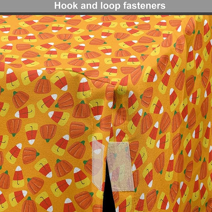 Lunarable Candy Corn Dog Crate Cover, Halloween Themed Pattern with Pumpkins and Food Repetition, Easy to Use Pet Kennel Cover for Cats & Medium Dogs, 24 Inch, Orange Vermilion