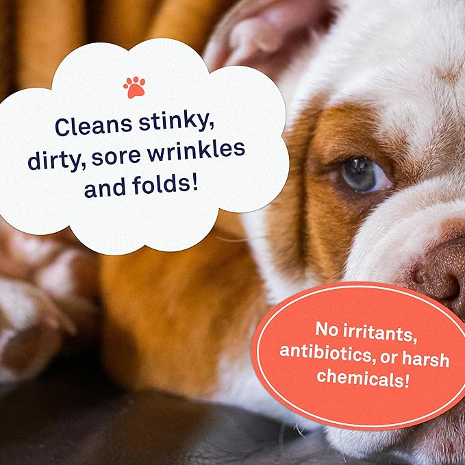 Petpost | Bulldog Wrinkle Wipes for Dogs - 7”x5” XL Wipes in Coconut Oil Solution - Soothes & Cleans Pug Wrinkles and Folds 60 ct.