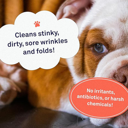 Petpost | Bulldog Wrinkle Wipes for Dogs - 7”x5” XL Wipes in Coconut Oil Solution - Soothes & Cleans Pug Wrinkles and Folds 60 ct.