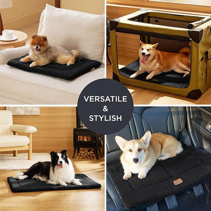 Bedsure Washable Dog Crate Bed for Small Dogs, Reversible Foam Floor Dog Mat, Lightweight Travel Flat Pet Beds for Indoor & Outdoor Dogs (24" x 18", Black)