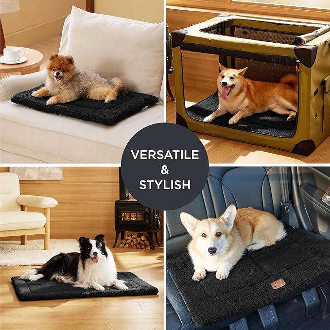 Bedsure Washable Dog Crate Bed for Large Dogs, Reversible Foam Floor Dog Mat, Lightweight Travel Flat Pet Beds for Indoor & Outdoor Dogs (41" x 28", Black)