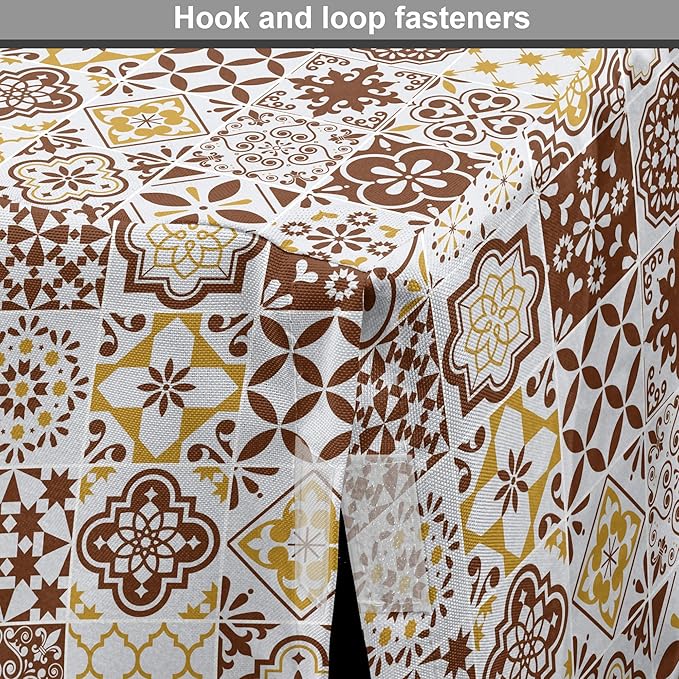 Lunarable Ethnic Dog Crate Cover, Portuguese Azulejo Mosaics with Floral Scrolls Retro Mediterranean, Easy to Use Pet Kennel Cover for Medium Large Dogs, 36 Inch, Chocolate Earth Yellow