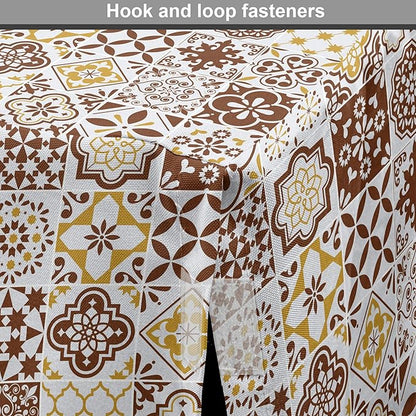 Lunarable Ethnic Dog Crate Cover, Portuguese Azulejo Mosaics with Floral Scrolls Retro Mediterranean, Easy to Use Pet Kennel Cover for Medium Large Dogs, 36 Inch, Chocolate Earth Yellow