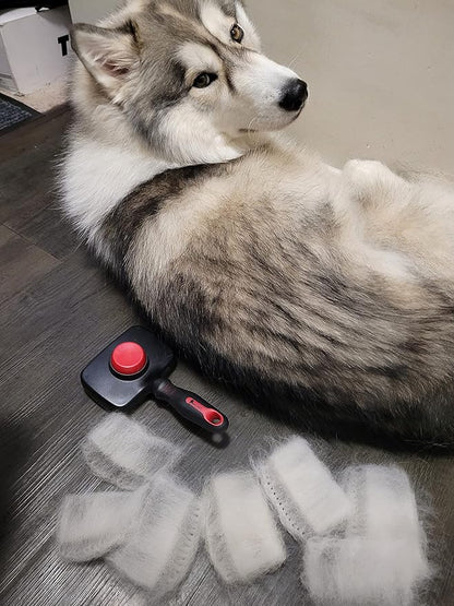 Self Cleaning Slicker TWO in One Brush - Updated Button - Slicker & Undercoat Rake - Remove Shedding Dog Hair, Undercoat & Mats, for Medium & Long Haired Dogs, Great for Husky, GSD