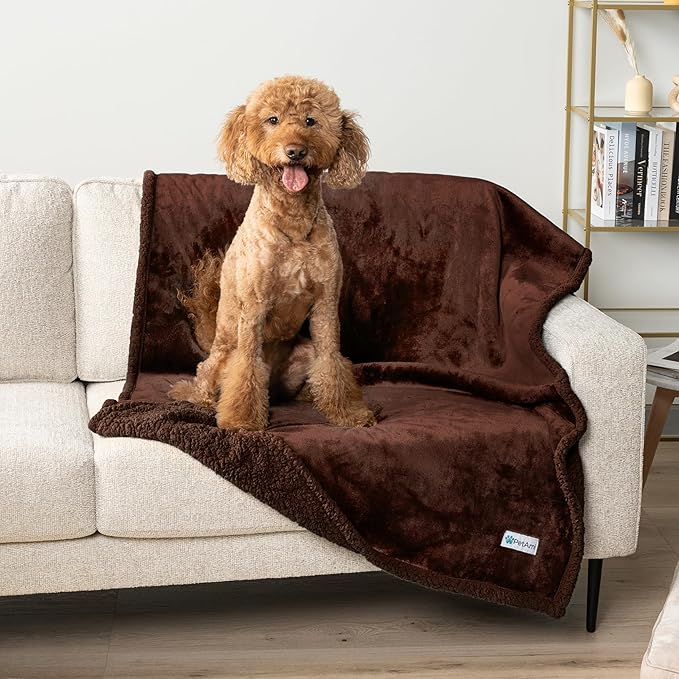 PetAmi WATERPROOF Dog Blanket For Bed, XL Dog Pet Blanket Couch Cover Protection, Sherpa Fleece Leakproof Bed Blanket for Crate Kennel Sofa Furniture Protector, Reversible Soft Plush 80x60 Brown Brown