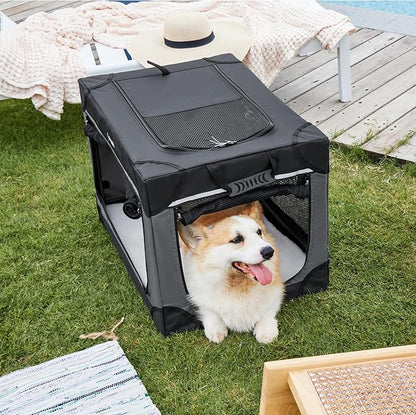 Lesure Soft Collapsible Dog Crate - 26 Inch Portable Travel Crate for Small Dogs Indoor & Outdoor, 4-Door Foldable Pet Kennel with Durable Mesh Windows, Black