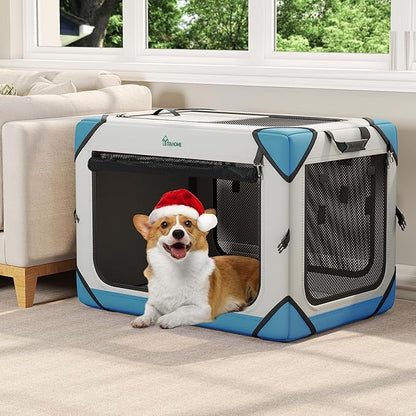 YITAHOME Collapsible Dog Crate, 4-Door Portable Travel Dog Crate with Durable Mesh Windows, Foldable Soft Dog Crate Kennel for Indoor & Outdoor(30" L x 21" W x 21" H)