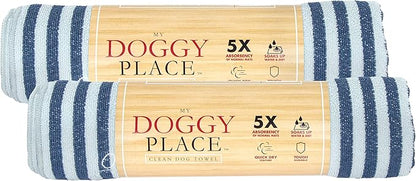 My Doggy Place - Super Absorbent Microfiber Towel - Dog Bathing Supplies - Microfiber Drying Towel - Washer Safe - Charcoal Striped - 45 x 28 in - 2 Pack