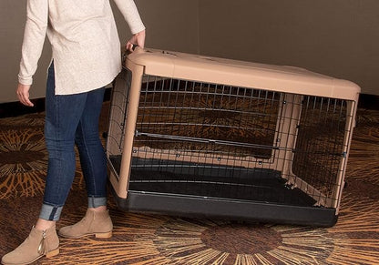 Pet Gear “The Other Door” 4 Door Steel Crate for Dogs/Cats with Garage-Style Door, Includes Plush Bed + Travel Bag, No Tools Required, Beige