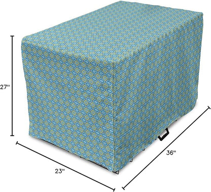 Lunarable Yellow and Blue Dog Crate Cover, Hand Drawn Abstract Ornament Rhombus Shapes Mosaic Vintage, Easy to Use Pet Kennel Cover for Medium Large Dogs, 36 Inch, Blue Aqua Yellow