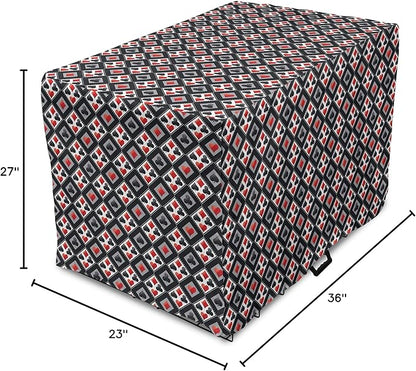Lunarable Casino Dog Crate Cover, with Geometrical Design and Mosaic Composition Gamblers Club, Easy to Use Pet Kennel Cover for Medium Large Dogs, 36 Inch, Black Red Grey