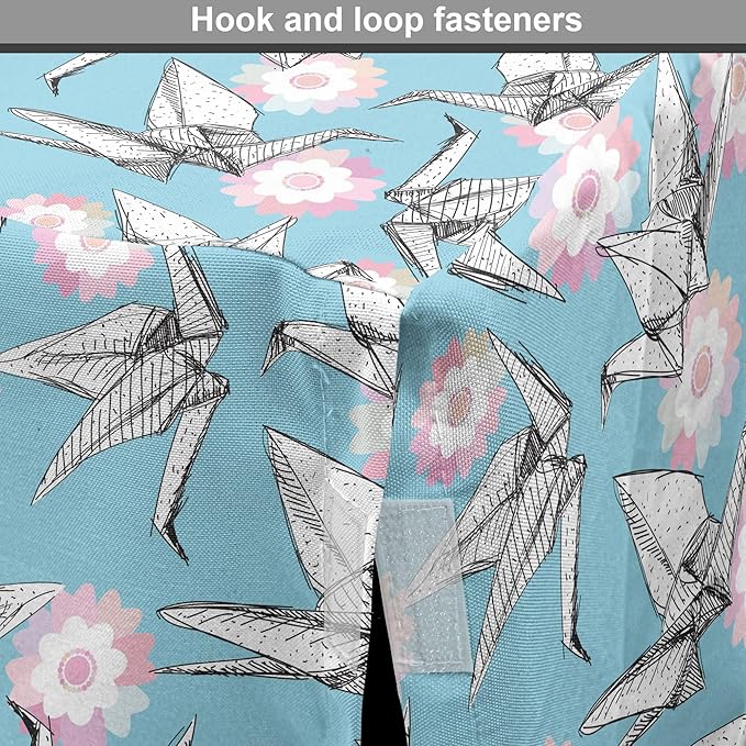 Lunarable Origami Dog Crate Cover, Japanese Tradition Paper Cranes and Cherry Blossom Petals Spring, Easy to Use Pet Kennel Cover for Cats & Medium Dogs, 24 Inch, Pale Pink Pale Blue White