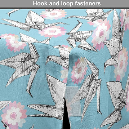 Lunarable Origami Dog Crate Cover, Japanese Tradition Paper Cranes and Cherry Blossom Petals Spring, Easy to Use Pet Kennel Cover for Cats & Medium Dogs, 24 Inch, Pale Pink Pale Blue White