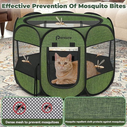 Dog Cat Playpen Indoor Outdoor for Puppy Pet Dog Cat Recovery After Surgery, Dog Tent Crates Cage Indoor/Outdoor, Portable Pop Up Dog Kennel with Carrying Case for Travel (Premium Green, Small)