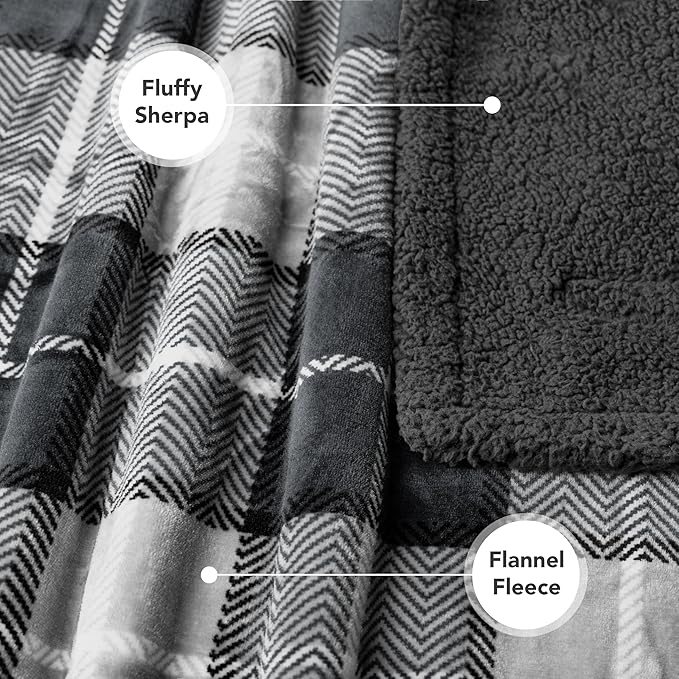PetAmi WATERPROOF Dog Blanket for Bed, XL Dog Pet Blanket Couch Cover Protection, Sherpa Fleece Leakproof Bed Blanket for Crate Kennel Sofa Furniture Protector, Reversible Soft 80x60 Plaid Charcoal