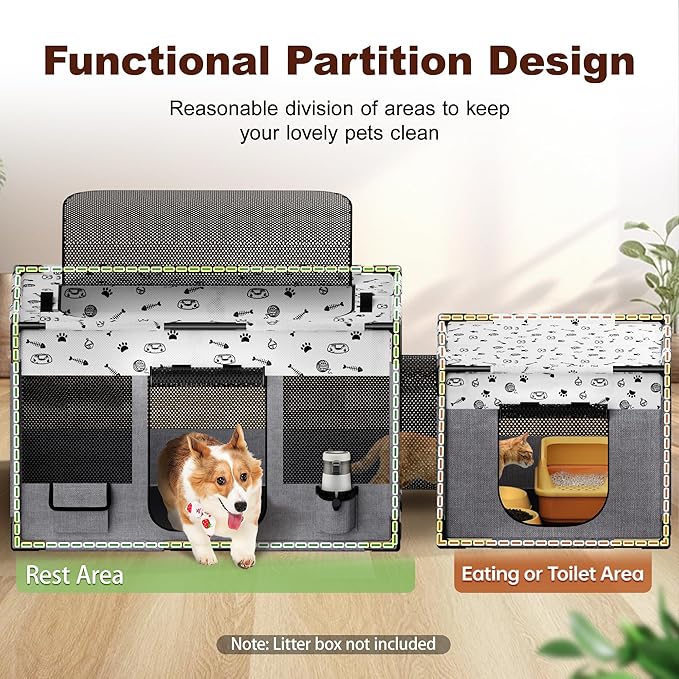 Portable Cat Playpen, Pet Dog Playpen, Kitten Puppy Play Pen for Indoor/Outdoor, Collapsible Cats Cages Enclosed Tent with Carrying Case, PVC Pipe Frame, 600D Oxford, 39" x 24" x 22"