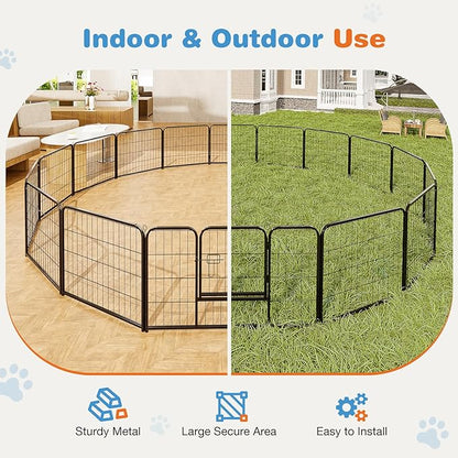 Sweetcrispy Dog Playpen Indoor - Pet Fence Exercise Pen for Yard Gate 16 Panels Foldable Puppy Playpens with Doors Metal Dog Pen for Camping, RV, Outdoor, Small/Medium Pets, 24” Height