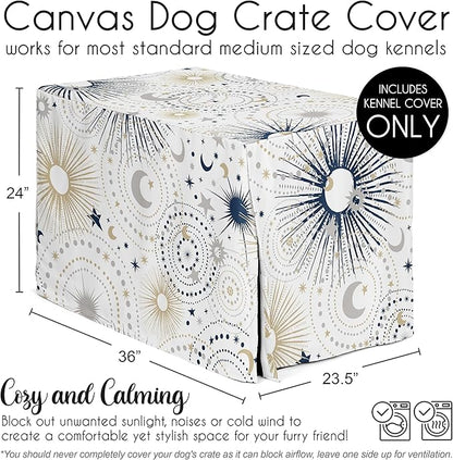 Sweet Jojo Designs Navy Blue Star and Moon Dog Crate Cover – Kennel Covers for 36 Inch Pet Cage Medium - Gold Grey Celestial Sky Stars Gray Shabby Chic
