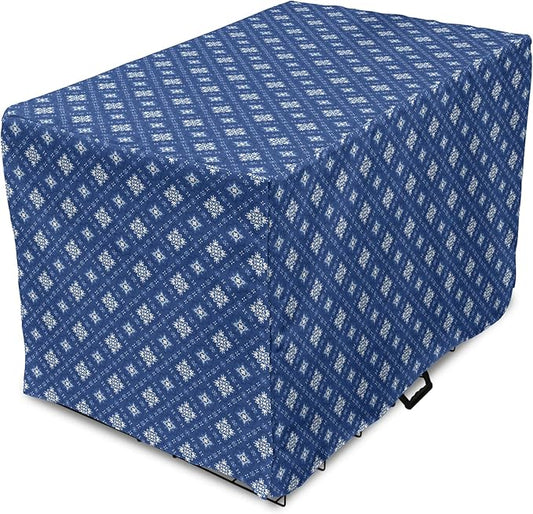 Lunarable Damask Blue Dog Crate Cover, Azulejo Talavera Inspired Continuous Pattern of Motif, Easy to Use Pet Kennel Cover for Medium Large Dogs, 36 Inch, Dark Sky Blue Pale Blue