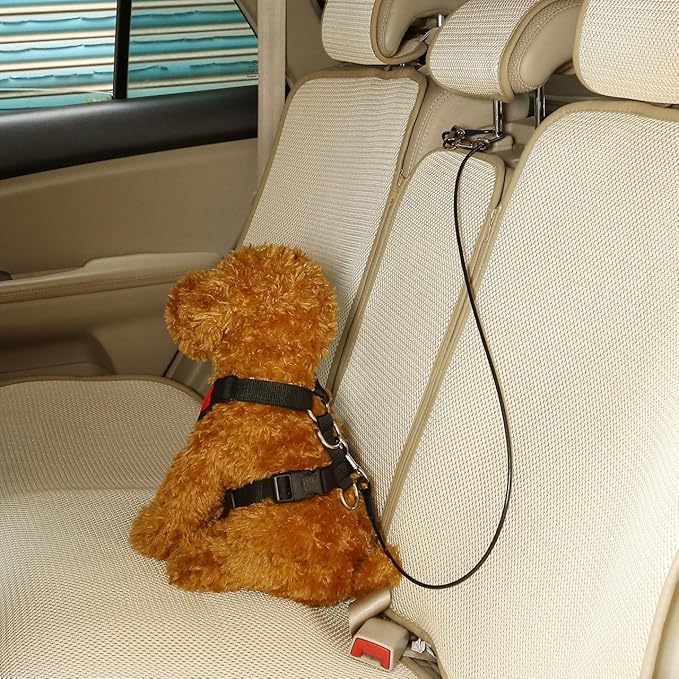 Dog Car Seat Belt, Stainless Steel Cable Chew Proof Pet Car Seat Belt Safety Restraint Tether Puppy Vehicle Seat Belt Double Clip Chew Proof Dog Car Leash Lead(40 inch)