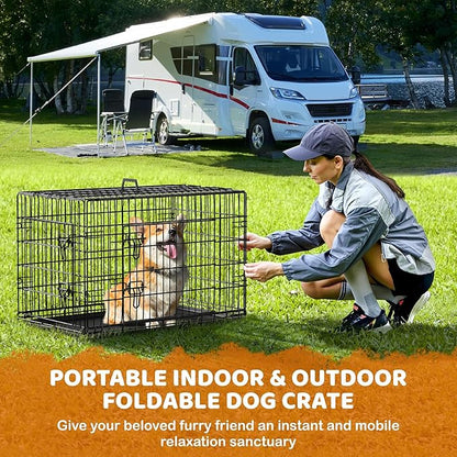 Yaheetech 36 inch Double Door Dog Crate w/Divider for Puppy, Collapsible Metal Dog Kennel with Removable Tray, Portable Travel Cage, Black