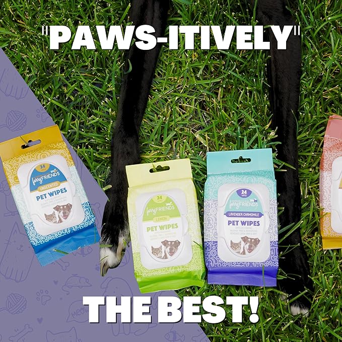 FurryFriends Pet Wipes | Lavender Chamomile Scented | Hypo-allergenic | Alcohol Free| Deodorizing | Removes Loose Hair & Dirt | Incredibly Clean | 4 Pack