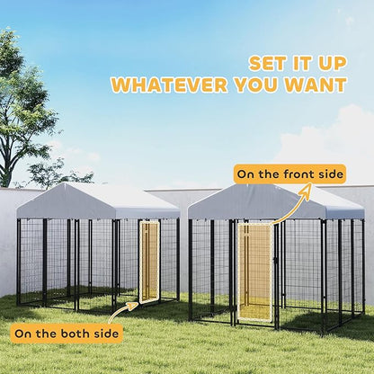 PawHut Outdoor Dog Kennel with Roof, 6' x 6' x 6' Heavy Duty Welded Wire Dog Playpen Enclosure with Escape-Proof Lock, UV-Resistant & Waterproof Cover, for Large Dogs, Silver