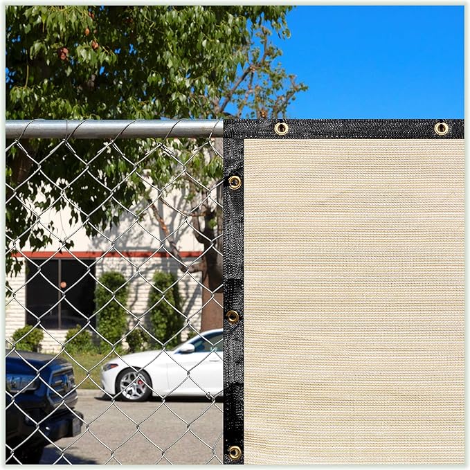 ColourTree 9' x 9' Beige Custom Size Shade Cloth with Grommets - 90% Sunblock, Durable Mesh Fabric Tarp for Dog Kennel Cover, Fence Privacy Screen, Greenhouse, Chicken Coop & Pet Playpen