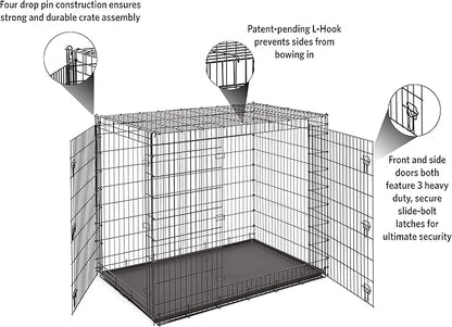 Midwest Homes for Pets Ginormous Double Door 54-Inch Dog Crate for XXL Dogs Breeds; Great Dane, Mastiff, St. Bernard, Drop Pin Assembly Requires Two People; Divider Panel Not Included; Black: SL54DD