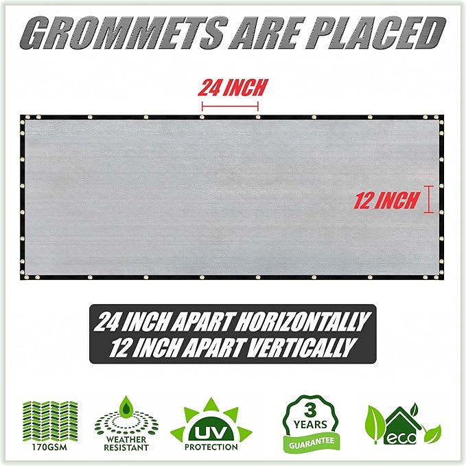 ColourTree 9' x 9' Grey Custom Size Shade Cloth with Grommets - 90% Sunblock, Durable Mesh Fabric Tarp for Dog Kennel Cover, Fence Privacy Screen, Greenhouse, Chicken Coop & Pet Playpen