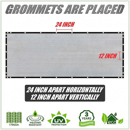 ColourTree 9' x 30' Grey Custom Size Shade Cloth with Grommets - 90% Sunblock, Durable Mesh Fabric Tarp for Dog Kennel Cover, Fence Privacy Screen, Greenhouse, Chicken Coop & Pet Playpen