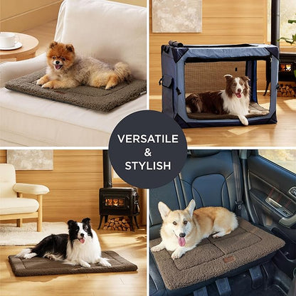 Bedsure Washable Dog Crate Bed for Large Dogs, Reversible Foam Floor Dog Mat, Lightweight Travel Flat Pet Beds for Indoor & Outdoor Dogs (35" x 23", Brown)