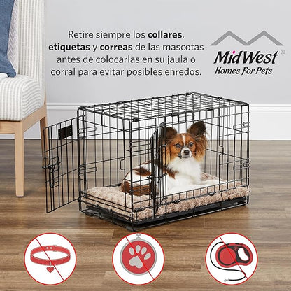 MidWest Homes for Pets Dog Crate | Midwest Life Stages 36' Folding Metal Dog Crate | Divider Panel, Floor Protecting Feet, Leak-Proof Dog Pan | 36L x 23W x 25H Inches, Intermediate Dog Breed, Black