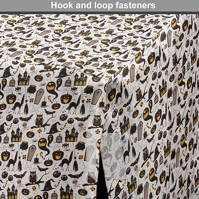 Lunarable Vintage Halloween Dog Crate Cover, Halloween Cartoon Jack o' Lantern Tombstone Skulls and Bones, Easy to Use Pet Kennel Cover for Medium Large Dogs, 48 Inch, Pale Grey